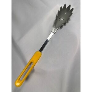 Bonny USA Spaghetti Server Pasta Spoon Yellow Chrome Vintage Kitchen Tool 13in